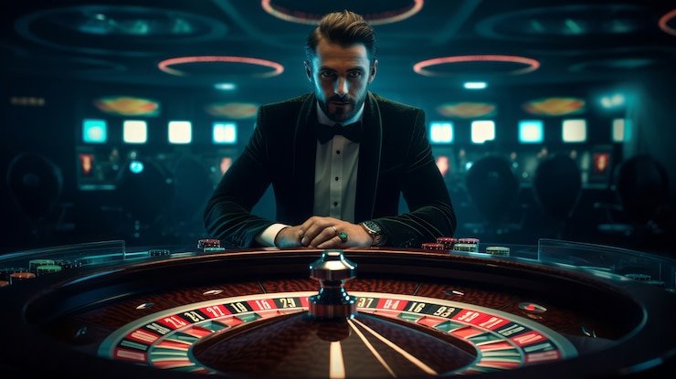 Gold-themed slot machine interface with treasure symbols and spinning reels